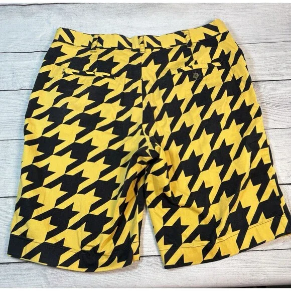 Loudmouth Shorts Mens 38 Black Yellow Flat Front Shorts Houndstooth Golf Sports - Picture 3 of 6